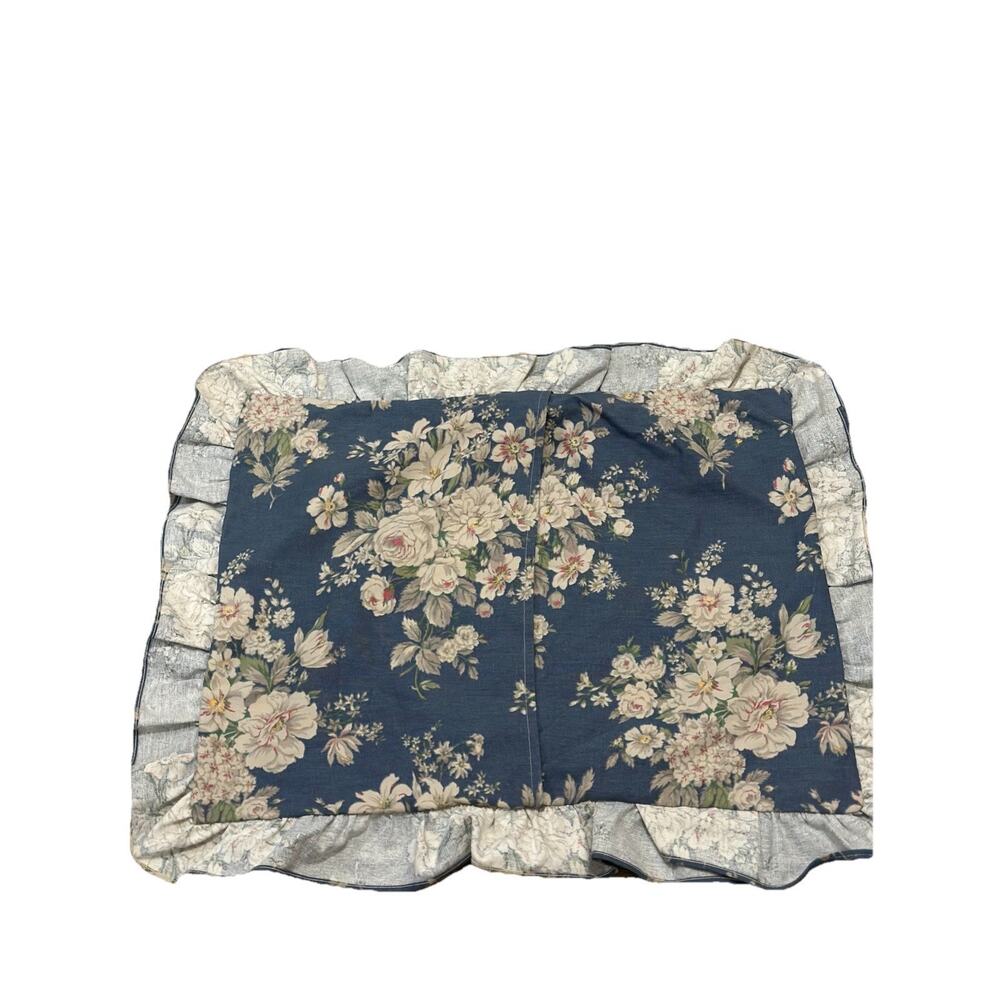 Vintage Martex Blue Beige Floral Ruffled Shabby Chic Cottage Stand Pillow Shams - Picture 2 of 10